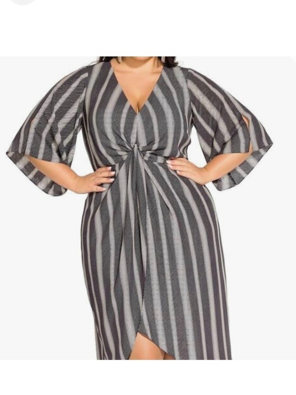 NWT- City Chic Black and White Striped Knit Twist Front Dress